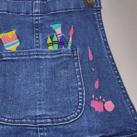 Gymboree Girls Future Artist Embroidered Blue Denim Overalls Dress Size 10 - Picture 4 of 10